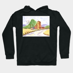 Old Farm. Original Watercolor Painting Hoodie